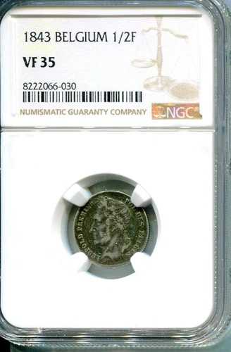 ベルギー 1843 1/2フラン NGC VF 35 (03)