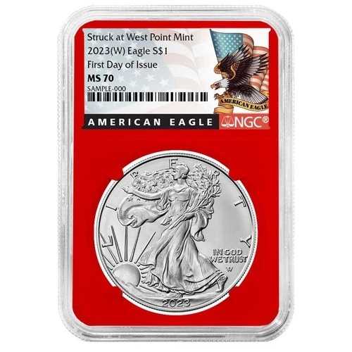 2023年 (W) 1ドル アメリカン シルバー イーグル NGC MS70 FDI ブラックラベル レッドコア
