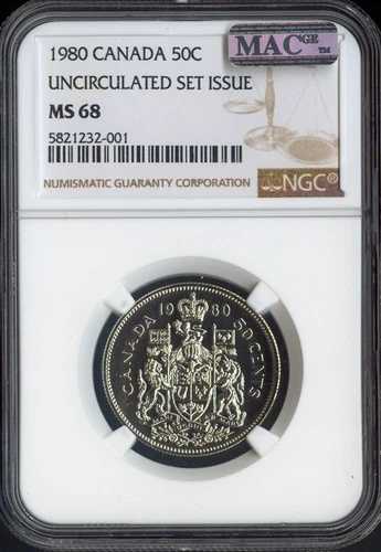 1980年カナダ50セント50C NGC MS68 MAC - 品質