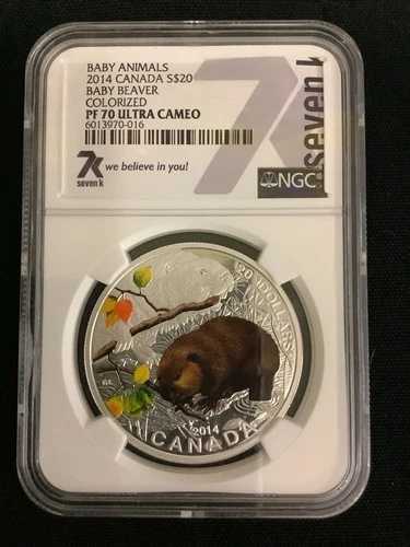 2014年カナダ$20 NGC PF70 ウルトラカメオ - 赤ちゃん動物コレクション - カラー化