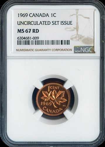 1969年カナダスモールセント 1C NGC MS67 RD - 品質