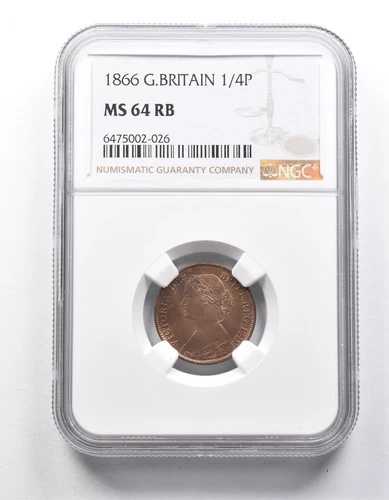 MS64 RB 1866 イギリス 1/4ペニー NGC *9974