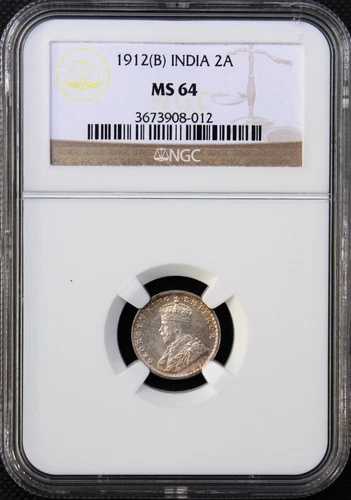 イギリス領インド 1912年 (B) KGV 2枚のアンナ NGC グレード MS 64