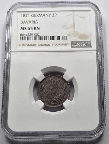 ドイツ 1871年 コイン 2 フェニング バイエルン NGC MS65BN