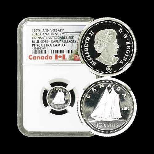 カナダ、2016年、10セント、銀貨 - NGC PF70 - トップポップ??ブルーノーズ・スクーナー