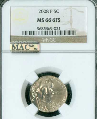 2008 P ジェファーソン ニッケル NGC MS66 FS 2ND FINEST BUSINESS STRIKE MAC SPOTLESS *