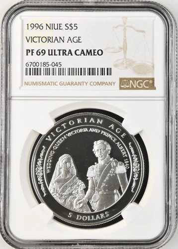 1996年 ニウエ 5ドル ビクトリア朝時代 銀貨 NGC PF 69 ウルトラカメオ