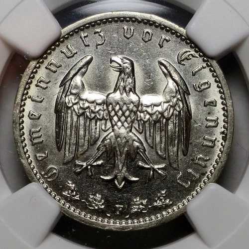 ドイツ 1938 F 1 ライヒスマルク、シュトゥットガルト KM#78、NGC MS62