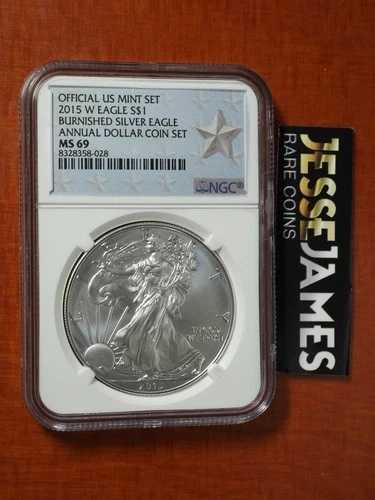 2015年 W バーニッシュド シルバー イーグル NGC MS69 年次ドルコインセット スターラベルより
