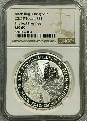 2021年 ツバル 黒旗 赤旗艦隊 1オンス 銀貨 NGC MS69 49,500円