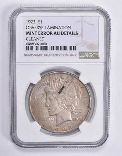 ミントエラー AU 詳細 1922年 ピースシルバーダラー OBV ラミネートクリーニング済み NGC *1827