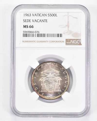 MS66 1963 バチカン 500 リラ シルバー - Sede Vacante - NGC - INSANE トーン *8871