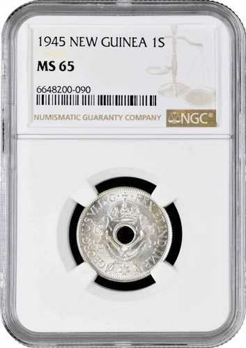 ニューギニア 1シリング 1945年、NGC MS65、「国際連盟委任統治領（1929年 - 1945年）」 49,500円