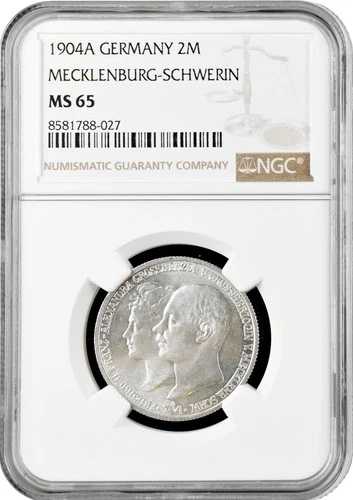 メクレンブルク - シュヴェリーン 2 マーク 1904、NGC MS65、「フリードリヒ フランツ 4 世の結婚式」- 105,875円