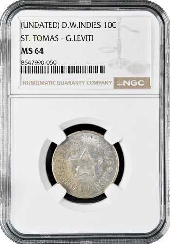 デンマーク領西インド諸島 10セントND（1888-1892）、NGC MS64、「G.レヴィティ（聖トーマス）」