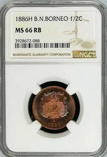 1/2セント 1886H 洋元半分 バーミンガム 北ボルネオ 英国領マレーシア MS66RB NGC 超レア！