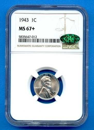 1943 P NGC MS67+ リンカーン・スチール・セント 1セント 米国造幣局 ウィートペニー 1943-P MS-67 Plus CAC