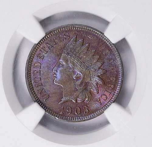 1903年インディアンヘッドセント NGC MS65+ BN ブルー＆パープルトーニング