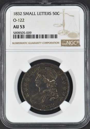 1832年製 キャップ付き胸像ハーフドル硬貨 - NGC O-122 AU 53