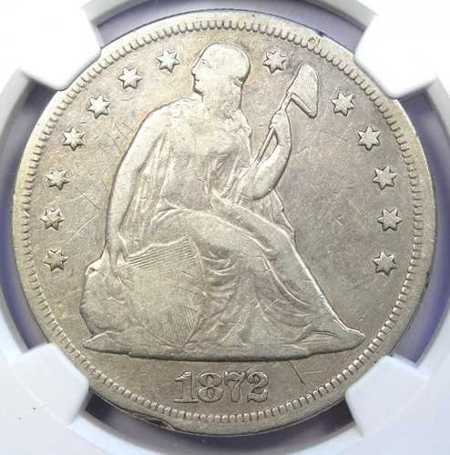 1872年 自由の女神像 1ドル銀貨 - NGC VF認定詳細 - 希少な初期コイン