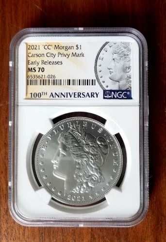 2021-CC モルガン銀貨 ~ プライベートマーク パーフェクト NGC MS70 21XC 確認 ~ 希少