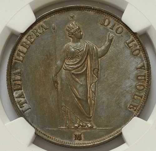 イタリア 5リラ 1848年 ロンバルディア ショートステム NGC MS62