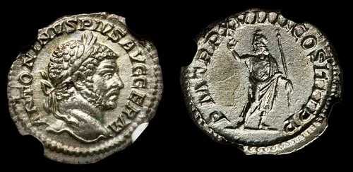 2026年最新作】198-217年 カラカラ 古代ローマ銀貨 AR デナリウス貨