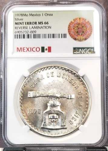 1978年 メキシコ シルバー 1オンザ NGC MS 66 ミントエラー リバースラミネート 非常に希少