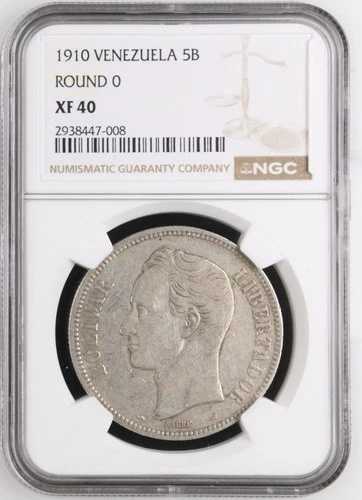 1910 ベネズエラ 5 ボリバレス ラウンド 0 - NGC XF 40 欠品