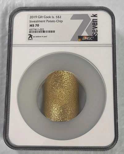 2019 ギルト クックアイランド $2 1/2 オンス .999 シルバー 投資用 ポテトチップ NGC MS70。