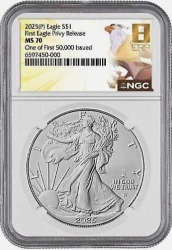 完売御礼！2025年 (P) 1ドル シルバー イーグル NGC MS70 初回発行5万枚 - イーグル・プリヴィ