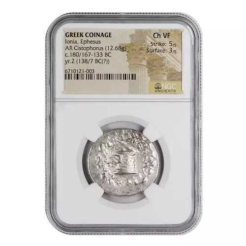 紀元前138-137年 イオニア、エフェソス AR キストフォロス (12.68g) NGC 古代史 Ch VF