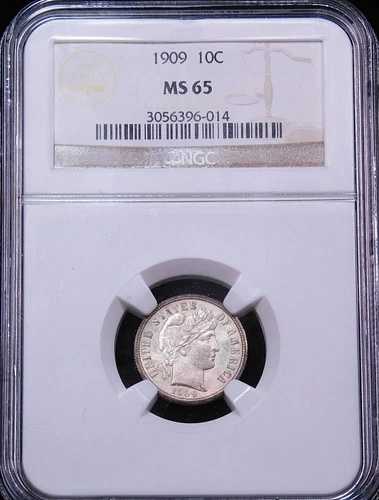 1909年 バーバーシルバーダイム NGC MS65 素晴らしい光沢プレミアム品質 #GC816-
