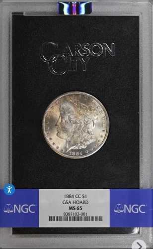 1884-CC GSA ホード モルガン シルバー ダラー $1 NGC MS 65 箱・鑑定書付き