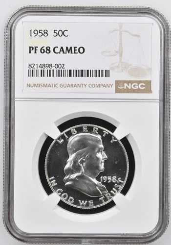 1958年 フランクリンハーフ NGC PF68 カメオ ブリリアントホワイト PR68 カメオ フロスティ