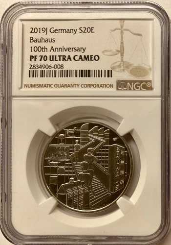 2019-J ドイツ 銀貨 20ユーロ バウハウス100周年記念 NGC PF-70 UC