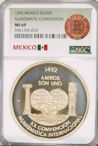 1992年 メキシコ シルバーメダル 第20回貨幣収集大会 NGC MS 69 レア トップポップ1