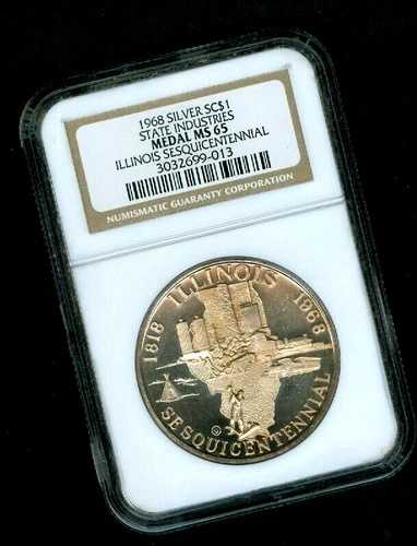 イリノイ州150周年記念 1818-1968 シルバーメダル 州産業 MS65 NGC R-6