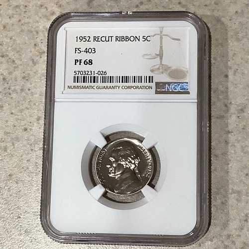 1952年 リカットリボン 5C FS-403 プルーフ ジェファーソンニッケル NGC PF 68