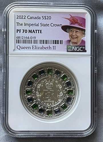 2022年 20ドル カナダ 1オンス シルバー プルーフ NGC PF70 エリザベス女王 帝国王冠