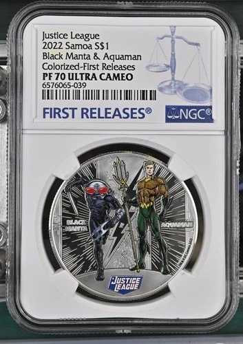 2022年 ソモア 1ドル ジャスティス・リーグ ブラックマンタ＆アクアマン シルバーコイン NGC PF70 FR Pop 7