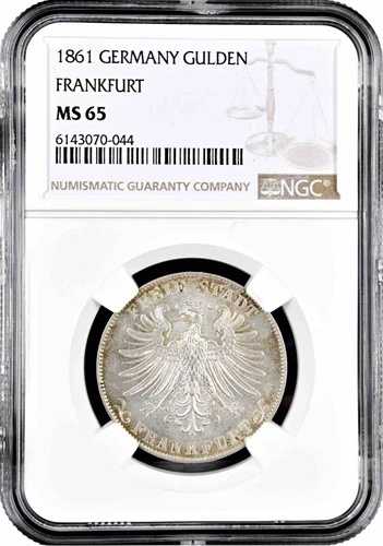 フランクフルト 1グルデン 1861年、NGC MS65、「フランクフルト自由都市（1807年 - 1866年）」