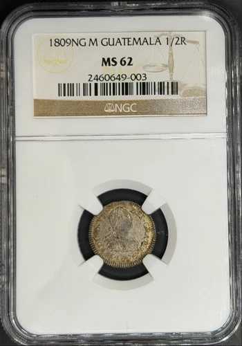 1809-NG M スペイン植民地 1/2 レアル グアテマラ NGC MS-62 *米国法定通貨*