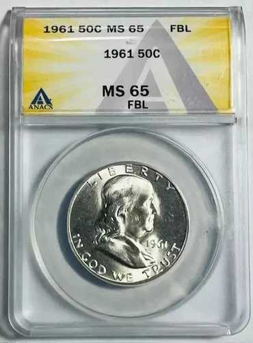 1961年 フランクリン ハーフダラー ANACS MS-65 FBL フルベルライン