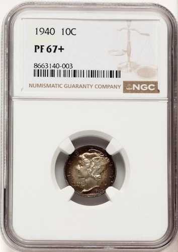 1940年 10セント プルーフ マーキュリー ダイム NGC PR67+