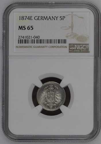 5 フェニヒ 1874 E カイザーライヒ NGC MS 65 ドイツ 未流通-