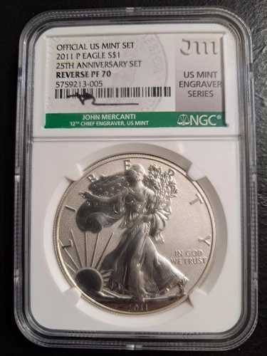 2011年 P リバースプルーフ シルバーイーグル NGC PF70 25周年記念セット マーカンティサイン入り
