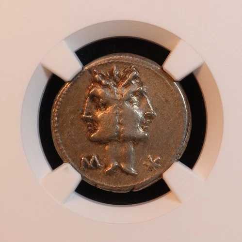 ローマ共和国 C. フォンテイウス デナリウス銀貨 (紀元前 114/3 年) - NGC XF! ヤニフォームの頭部!