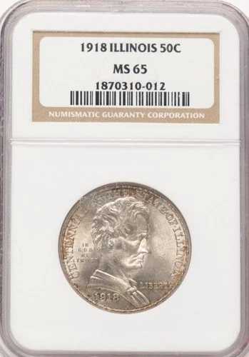 1918年 - リンカーン記念銀貨ハーフドル - NGC MS 65 ジェム