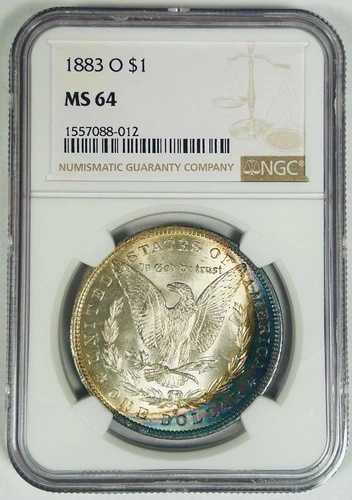 1883-O モーガン シルバー 1 ドル レインボー トーン NGC MS 64 NGC STAR ?